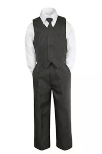 Baby Jungen Kleinkind Teenager Hochzeit formelle Party Weste Set braun Nadelstreifen Anzüge S-12 - Bild 1 von 3