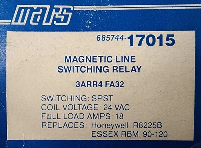 New Mars 17015 Relay 3ARR4 FA32, Replaces Honeywell R8225B - Image 1 of 4