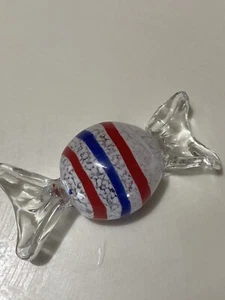 Murano Style Art Glass Wrapped Candy Piece 6” Handmade Red White Blue - Picture 1 of 1