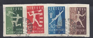 LITHUANIA 1938 FIRST NATIONAL OLYMPIAD FUND SET USED ON SMALL PIECE  SG 420/423 - Picture 1 of 2