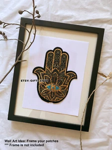 Iron-On Hamsa Hand & Evil Eye Sequin Appliqué Patch - DIY Cloth Patch - #PS-EE-3 - Picture 1 of 6
