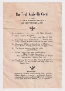 Antique Tivoli Vaudeville Circuit SHOW BILL advertisement flyer Richmond theater - Picture 1 of 2