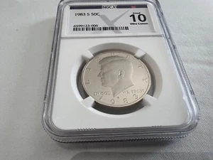 1983-S CLAD KENNEDY HALF DOLLAR  NGC PF70 ULTRA CAMEO (PROOF 10) “TOP POP" - Picture 1 of 4