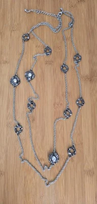 NWOT CHICO'S CHAIN NECKLACE WITH CRYSTALS SILVER AND DARK SILVER TONE AJUSTABLE - Image 1 of 4