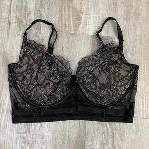 Victorias Secret 36DD Longline Black Lace Very Sexy Unlined Demi Bra - Picture 1 of 4