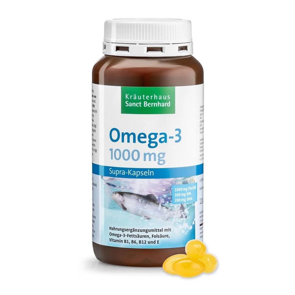 Omega 3 supra 1000mg Kapseln mit Fischöl | 120 Stück | 100€/kg | Sanct Bernhard - Bild 1 von 1