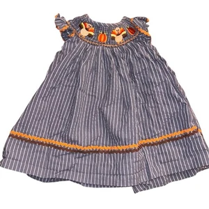 Lil Cactus thanksgiving turkey smocked ric rac dress size 12-18 months - Picture 1 of 6