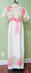 VINTAGE 70'S LADIES COTTON DRESSING GOWN / EXCELLENT / SMALL/ 40" BUST - Picture 1 of 7