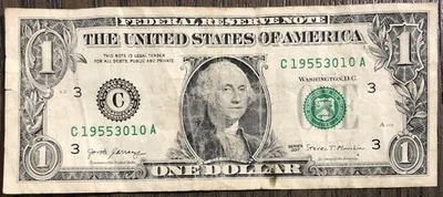 $1 Dollar Bill Birthday/Anniversary Note C19553010, Oct 30, 1955  - Image 1 of 2