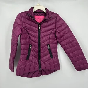 Betsey Johnson Womens Purple Quilted Down Puffer Jacket Sz S Lace Details Plum - Picture 1 of 8