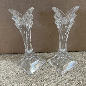 Set of 2 MIKASA Slovenia Lead Crystal Candlestick Art Deco Candle Holders - Picture 1 of 3