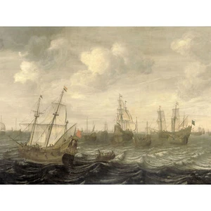 Beelt Holländische Heringsflotte unter Segelschiff Gemälde XL Wandbild Leinwandbild - Bild 1 von 6