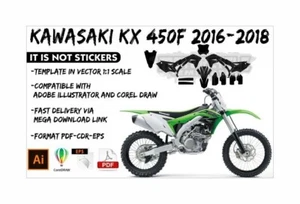 KAWASAKI KXF 450 KX 450F 2016-2018 template vector 1/1 real scale EPS PDF CDR - Foto 1 di 2