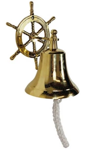 Dzwonek okrętowy z kołem sterującym Dzwonek do drzwi Mosiądz Dzwonek Nostalgia Morski 18cm - Zdjęcie 1 z 2