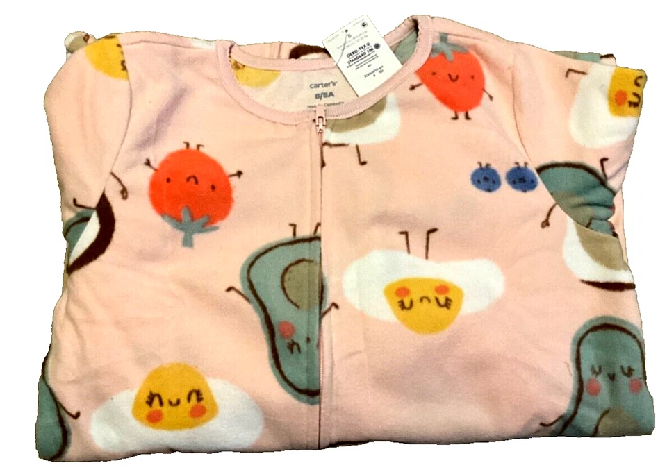 Pijama Carter's Niñas 8 Vellón Desayuno Nuevo con Etiquetas Patas Dormir Huevos Fresa Foto 1 de 1
