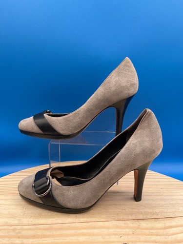 Cole Haan Slip On Sandal NIKEAIR Women's Sz 5.5M Gray Black Leather 3" Heel