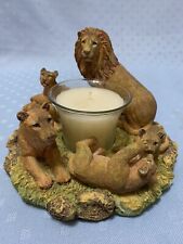 LIONS PRIDE Family Dad Mom 3 Lion Cubs VOTIVE CANDLE HOLDER Resin Statue 7x5”