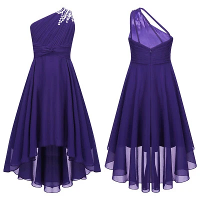 Kids Girls Ball Gown High Waist Evening Chic Dress Chiffon Bridesmaid Proms - Image 1 of 4