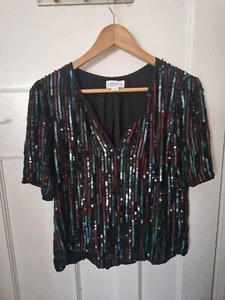Samt Graham & Spencer Nikki Pailletten V-Ausschnitt Bluse Top Größe S - Bild 1 von 4