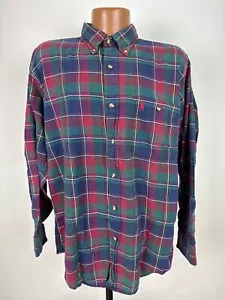 Camisa De Colección Años 80 Abotonada Hombres XL Delgada Azul Marino Rojo A Cuadros Ligera Informal Galope - Imagen 1 de 16
