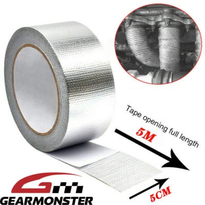 5cm x 5M Silver Exhaust Heat Wrap Manifold Downpipe High Temp Bandage Tape UK - Image 1 of 4