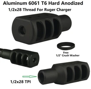 Ruger's 22 Charger Competition Muzzle Brake Suppressor 1/2x28 TPI 6061 T6 Black - Picture 1 of 3