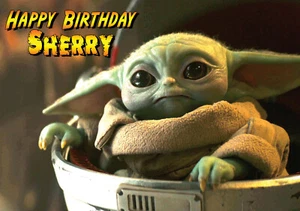 Baby Yoda - the star mandalorian wars - Personalised Happy Birthday art Card - Picture 1 of 5