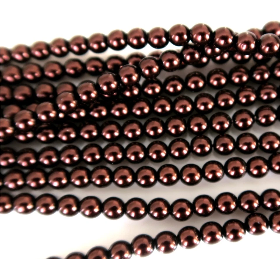 Bronze Brown 4mm Round Czech Glass Pearl Polished Beads x 25 - Image 1 of 1