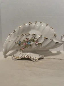 CAPODIMONTE Conch Shell TV Lamp Applied Floral Porcelain Italy WORKS-RARE - Picture 1 of 12