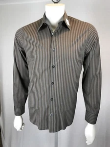 Men’s Club Monaco Medium Lighter Brown & Gray Striped L/S Button Down Shirt - Picture 1 of 10