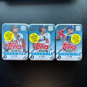 2021 Topps Baseball Tin Box lot (3) **Acuna Bellinger Baez** 225 Cards Sealed - Picture 1 of 6