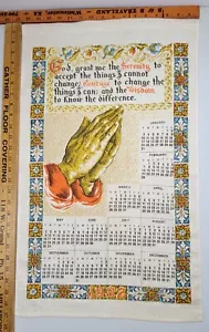 Calendario asciugamano da tè 1982 mani che pregano con la preghiera della serenità - Foto 1 di 7