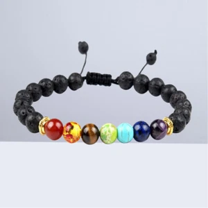 Pulsera de piedra de lava difusor de aceite de obsidiana negra piedras preciosas naturales 2 PIEZAS - Imagen 1 de 12