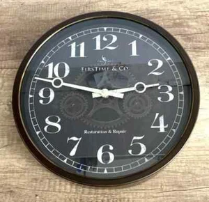 Wall Clock 12" Quartz Analog Brown Matted Plastic Case Glass Lens Arabic Numbers - Picture 1 of 8