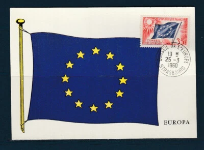 Fre carte maximum conseil de l'Europe num 20 le 35f  de 1959 oblitérés en 1960 - Photo 1/2