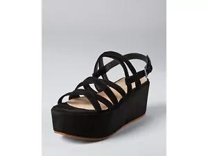 Nuevo VIA SPIGA Sandalias Planas Estilo Pasarela Gamuza Negra Tirantes Plataforma 7 M - Imagen 1 de 1