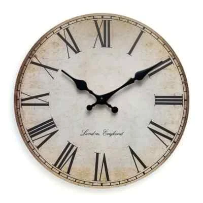 Stressed Vintage London 30cm Wooden Round Wall Clock - Kitchen Wall, Lounge Wall - Image 1 of 4