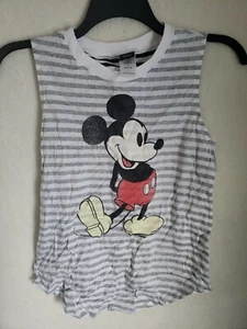 Disney Women's Mickey Striped Tank Top Juniors Gray/white S (LL) - Picture 1 of 3
