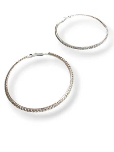 Ladies Diamante 7cm Hoops Silver Earrings - Picture 1 of 2