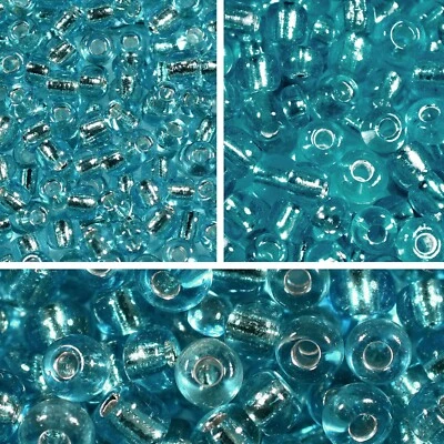 LIGHT BLUE GLASS SEED BEADS - 12/0 2mm 8/0 3mm 6/0 4mm 50g Silver-Lined Beads - Image 1 of 3
