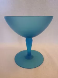 Tiffin Satin Frosted Blue Handblown Glass Footed Compote 7" Tall - Picture 1 of 7