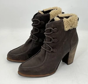 UGG Analise Brown Suede Leather Sheepskin Lace Up Ankle Booties Size 6 - Picture 1 of 11