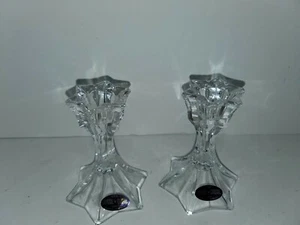 DEPLOMB LEAD CRYSTAL USA PAIR OF 4 INCH CRYSTAL STAR SHAPE CANDLE HOLDERS - Picture 1 of 6