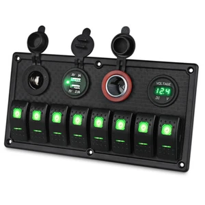 Green 8 Gang Toggle Rocker Switch Panel RV Truck Marine Boat Circuit Breaker 12V - Picture 1 of 11