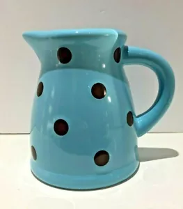 Terramoto Ceramic Small Pitcher Juice Cream Sky Blue w/ Polka Dot 5" - Picture 1 of 4