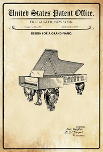 AGDeko® Blechschild Vintage Patent Klavier Konzert Flügel Instrument Musik histo - Bild 1 von 4