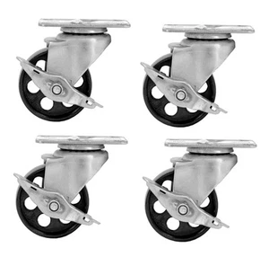 4PC 3" 350LBS CAPACITY ALL STEEL Locking WHEEL SWIVEL TOP PLATE CASTERS - Picture 1 of 1