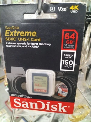 SanDisk Extreme SDXC UHS-I 64GB 150mb/s SD Memory Card 4K. - Image 1 of 4