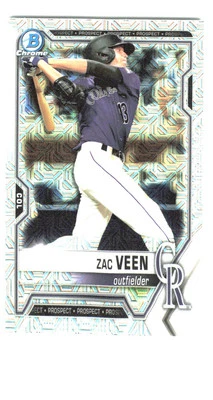 Zac Veen 2021 Bowman #BCP-3 Colorado Rockies RC - Image 1 of 2