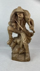 ANTIKE 16" HANDGESCHNITZTE HOLZ JÄGER JÄGER JAGD FIGUR STATUE SKULPTUR - Bild 1 von 7